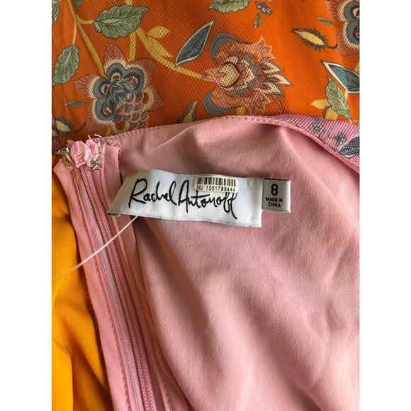 NEW Rachel Antonoff Olivia Mesh Floral Midi Dress Orange/Pink Size 8 - Picture 3 of 5